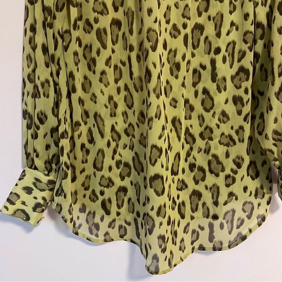 NEW Nine West Blouse XS Cheetah Print Button Collar Long Sleeve Chiffon Top - Picture 5 of 8